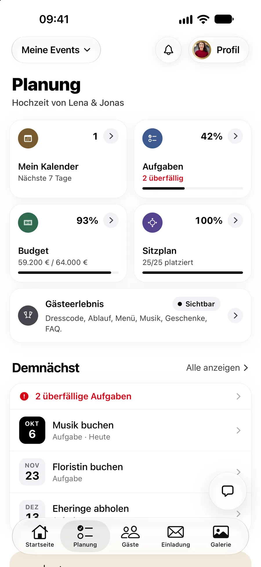 Der Planungs-Tab in der Vowly-Event-App