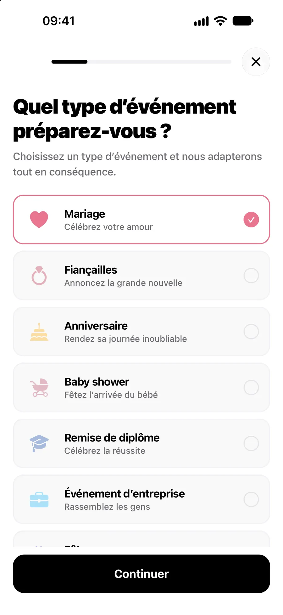 Création d’un événement dans l’application Vowly Event