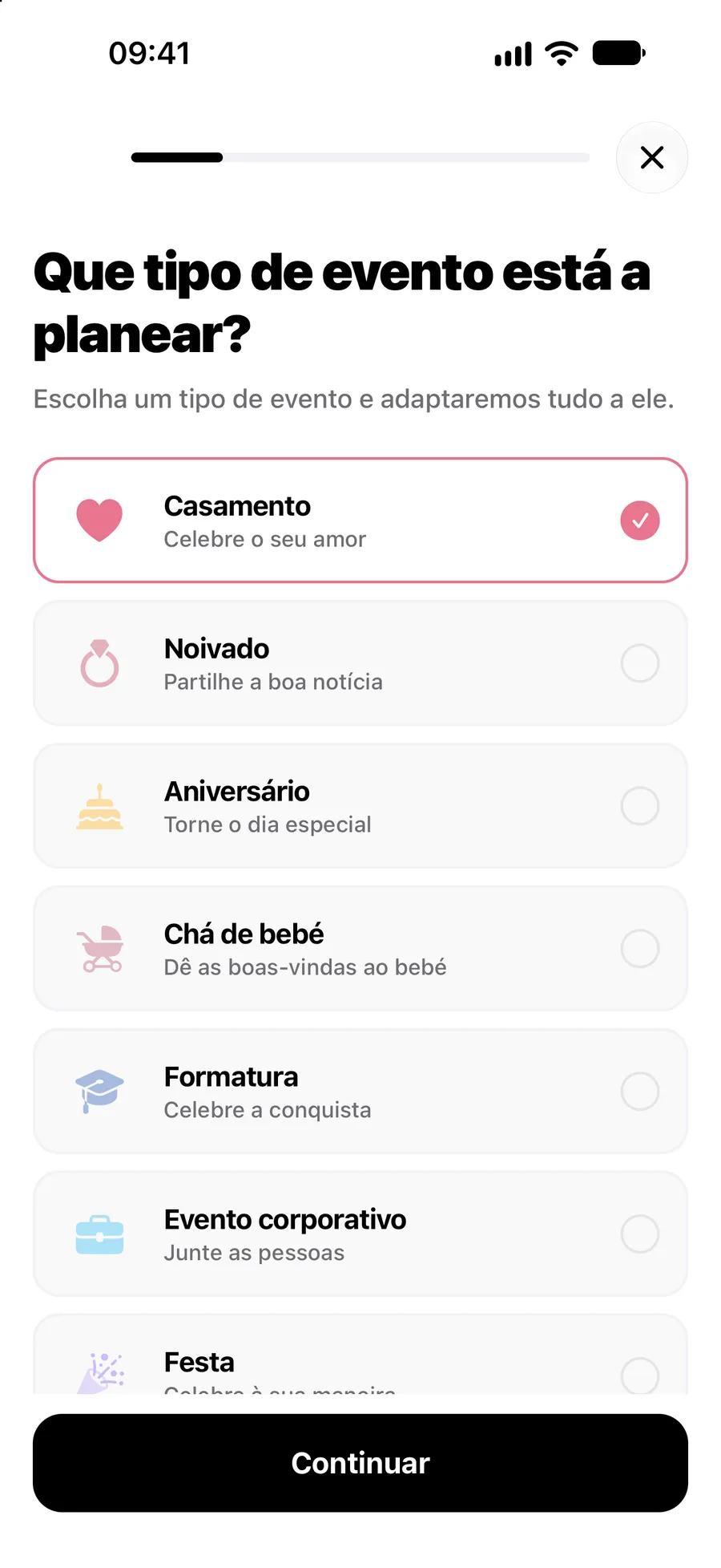 Criar um evento na app Vowly Event