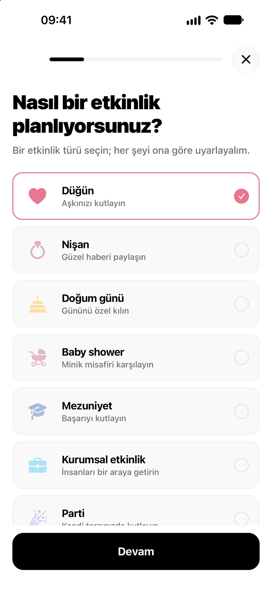 Vowly Event uygulamasında etkinlik oluşturma